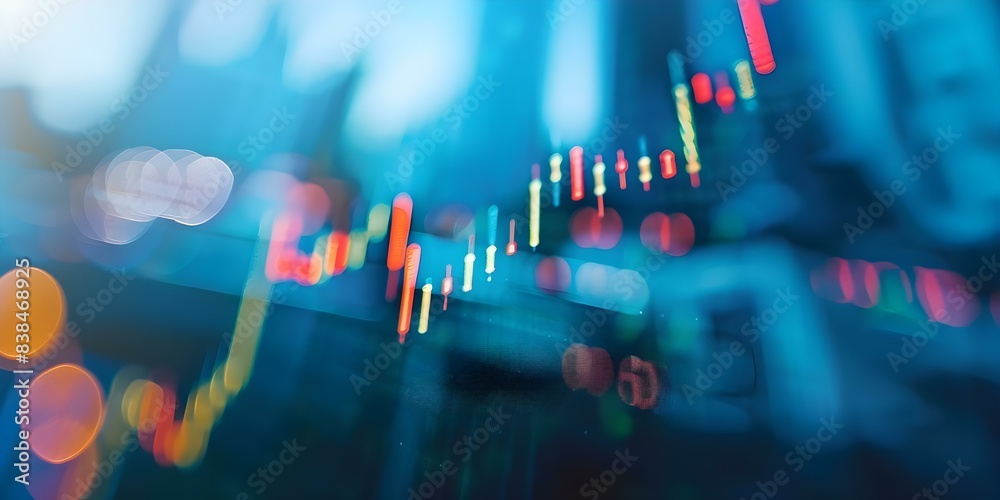 Fototapeta premium Bullish Trend in Stock Market Candlestick Chart on Blue Background. Concept Finance, Stock Market, Candlestick Chart, Bullish Trend, Blue Background