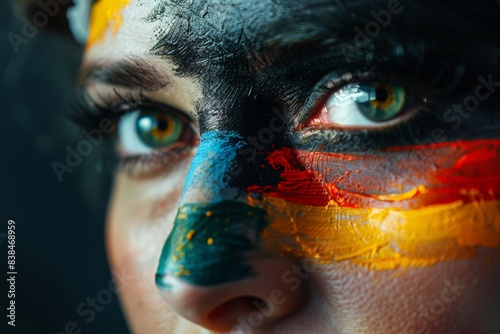  A Woman painted the Germany flag on her face