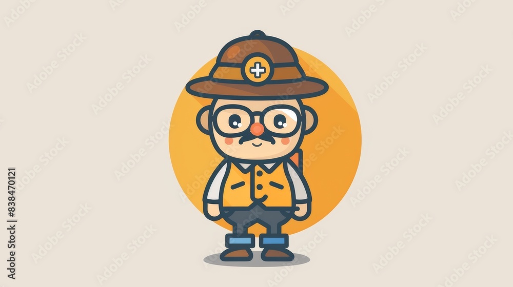 Naklejka premium A cartoon illustration of a man in uniform with glasses, AI