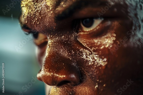 Intense Close-Up of Boxer During Olympic Match Showing Focus and Determination