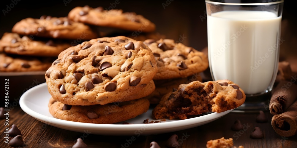 Chocolate chip cookies with milk chocolate drops - 3D render. Concept Food Photography, Chocolate Chip Cookies, Milk Chocolate Drops, Dessert Presentation, 3D Rendering Chocolate chip cookies with milk chocolate drops - 3D render. Concept Food Photography, Chocolate Chip Cookies, Milk Chocolate Drops, Dessert Presentation, 3D Rendering