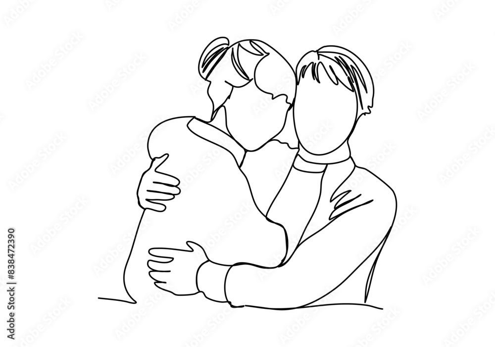 Two girls kiss. One line drawing vector illustration. Two girls kiss. One line drawing vector illustration.
