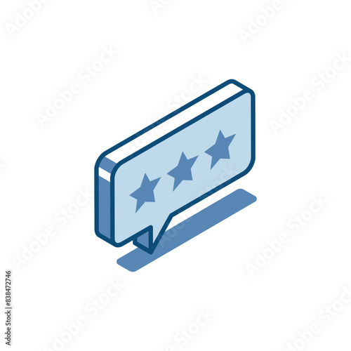 isometric vector text bubble linear icon with stars, in color on white background, online rating