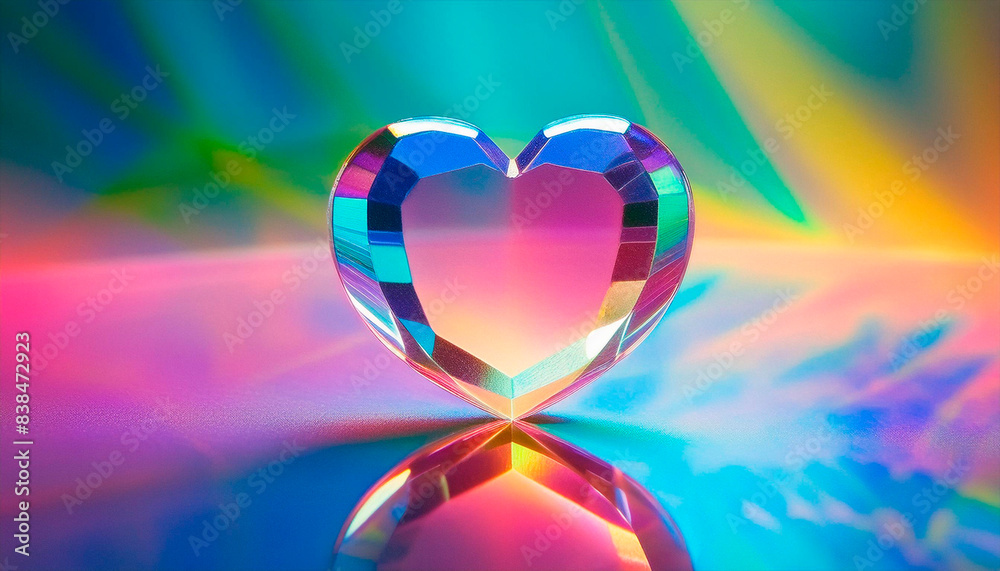 Fototapeta premium Heart shaped diamond on colorful blurred background. Generative AI