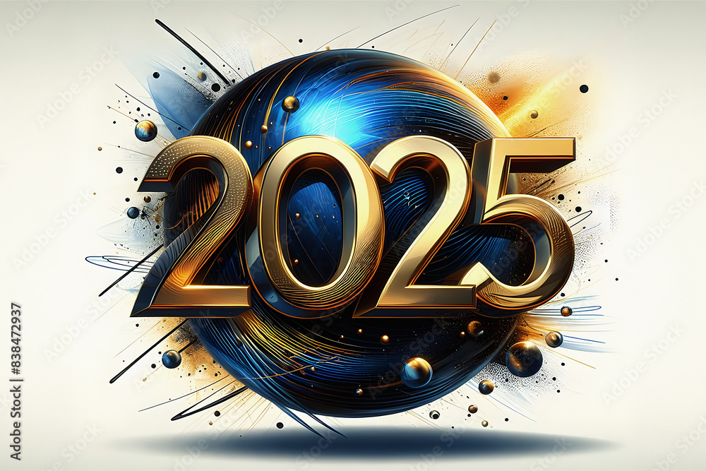 2025 New Year Futuristic 2025 Neon Sign, Cyberpunk Year 2025 Concept Art, Glowing 2025 on