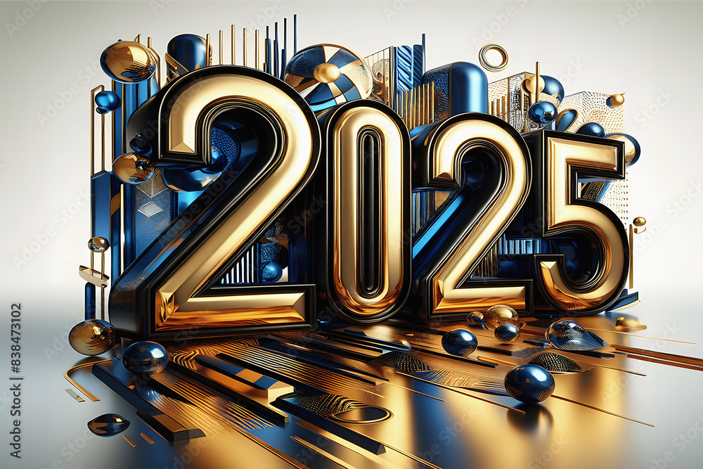 2025 New Year Futuristic 2025 Neon Sign, Cyberpunk Year 2025 Concept Art, Glowing 2025 on
