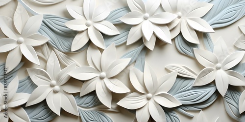 Geometric Design Background of 3D White Floral Leaf Tiles. Concept Geometric Design, 3D, White Floral, Leaf Tiles