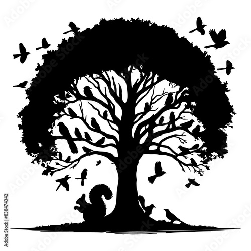 Beautiful tree silhouette vector white background