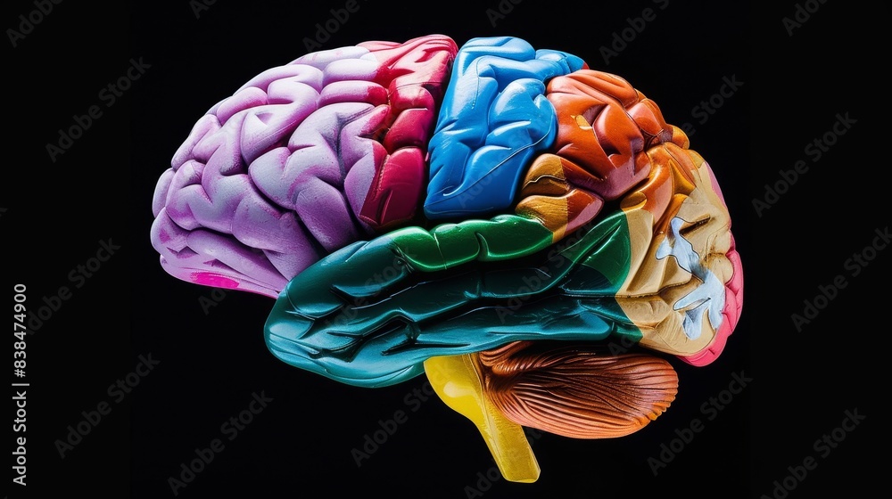 Colorful Brain Model on Black Background