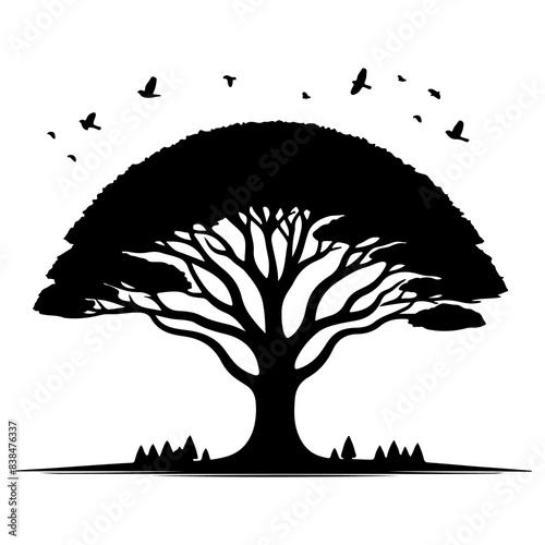 Beautiful tree silhouette vector white background