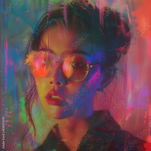 Vibrant Pop-Art Portrait of a Woman with Neon Glasses