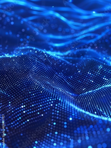 Abstract blue digital technology background of dots and lines. Concept for neural network, cybersecurity, data stream, database, supercomputer, cloud computing. hyper realistic 