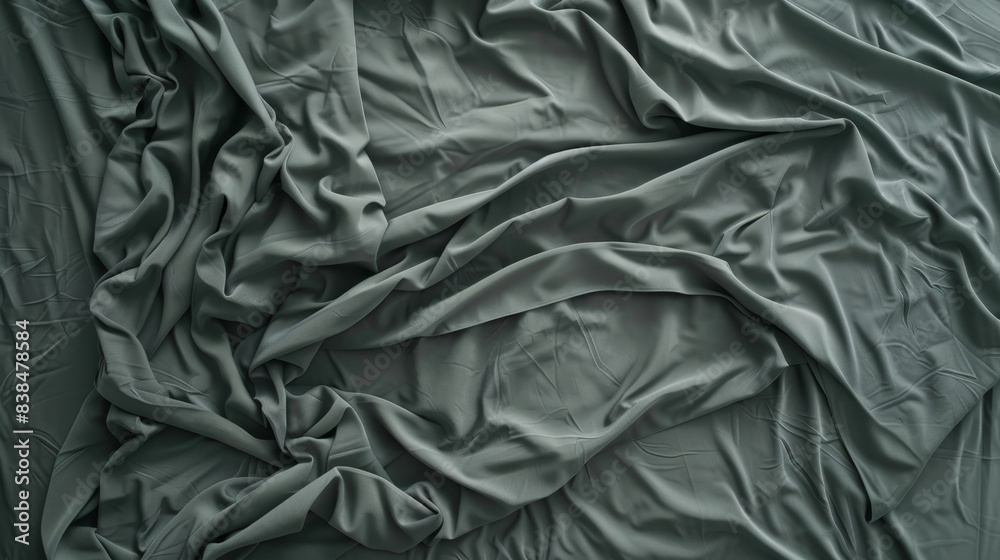 Elevated perspective image of disheveled bedding on a cozy bed Elevated perspective image of disheveled bedding on a cozy bed