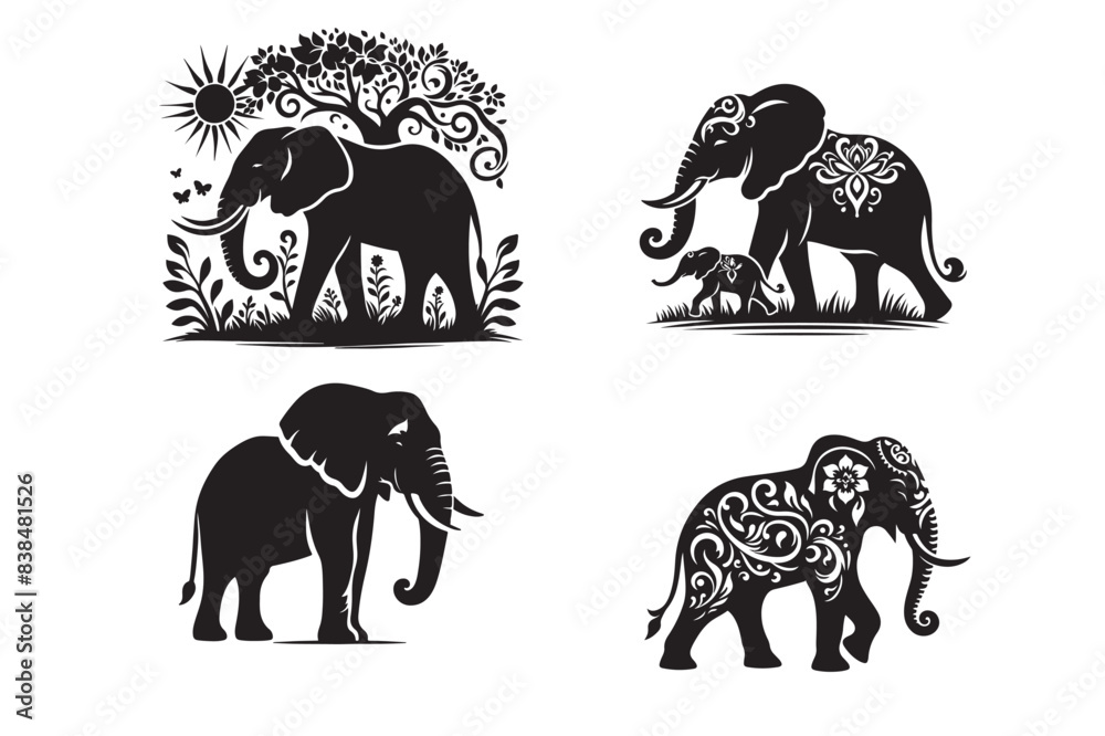 silhouettes of elephants