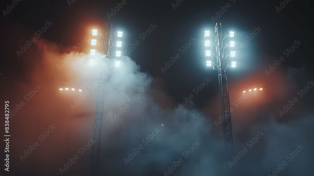 Fototapeta premium Bright stadium arena lights and smoke