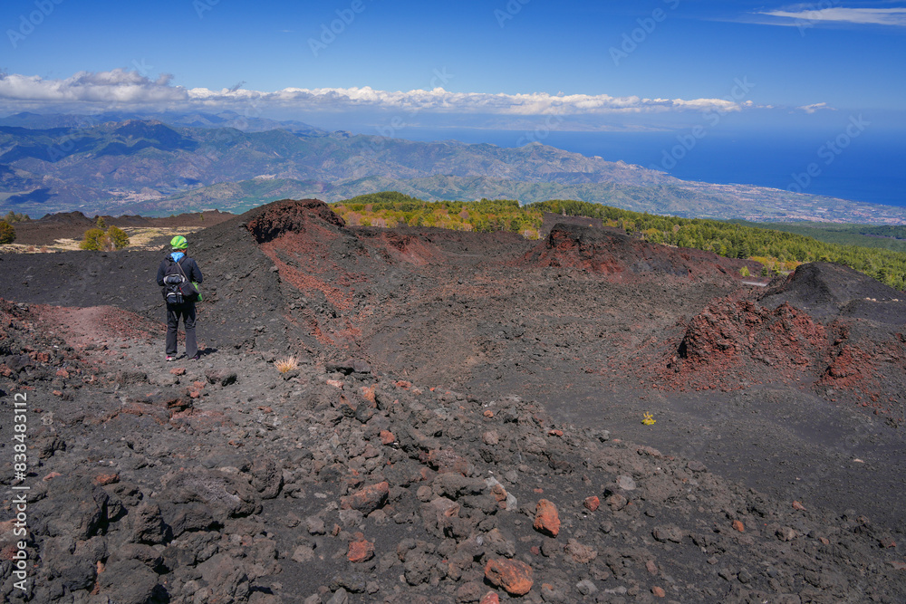 Mount Etna landscape with volcano craters in Sicily, Italy, Europe	
