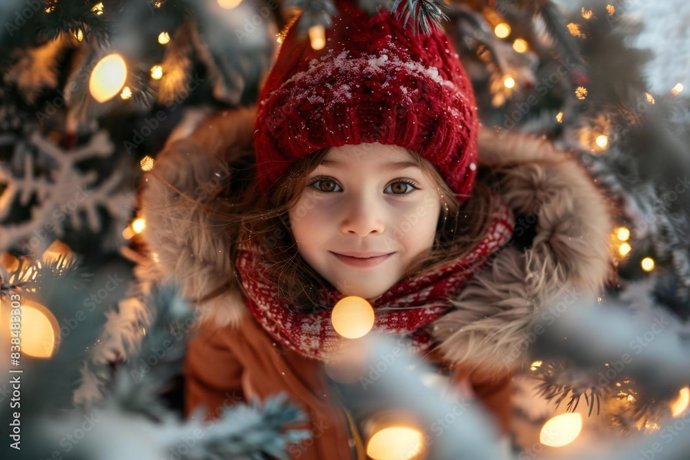 Children in cozy hats and mittens smile by fireplace, enjoying playful winter wonderland. Children in cozy hats and mittens smile by fireplace, enjoying playful winter wonderland.