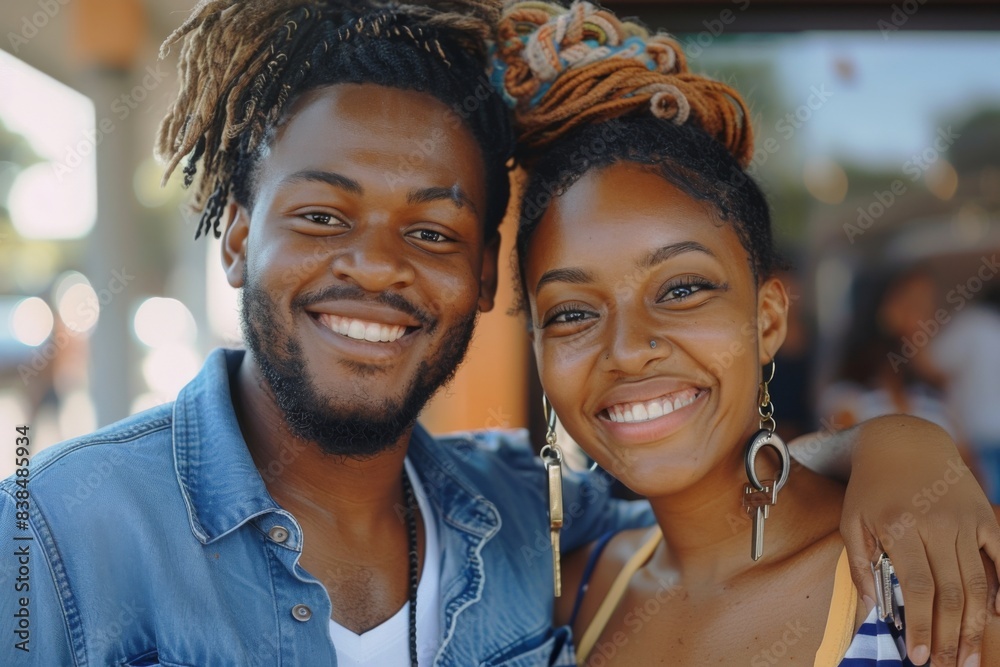 Smiling couple in urban setting
