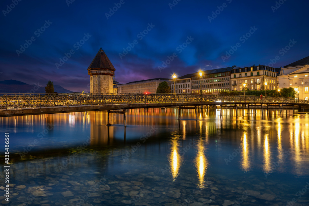 Kapellbrucke (Chapel Bridge) at night, Lucerne, Switzerland