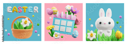 Set of Easter cards with plasticine molded elements.