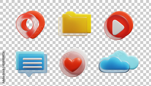 Set of 3D social icons made of matte glass and plastic copy.