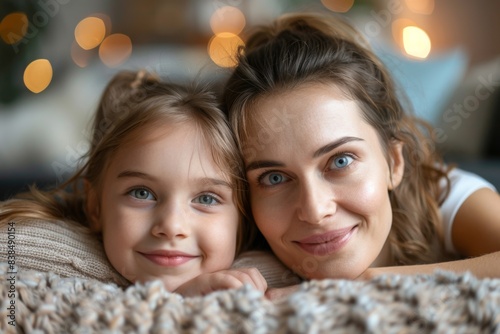 Woman and girl on blanket