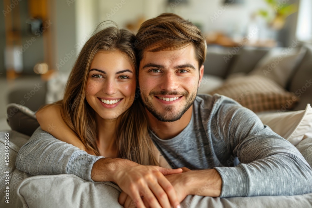 Smiling posing couch picture Smiling posing couch picture