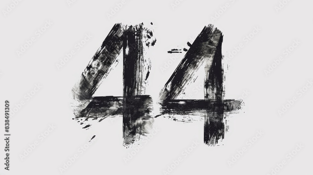 Numbers 44 painted in a bold, black, brushstroke style on a plain, light background Numbers 44 painted in a bold, black, brushstroke style on a plain, light background