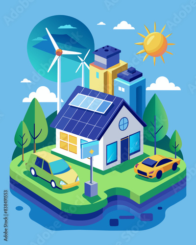 house isometric architecture city ecological renewable energy