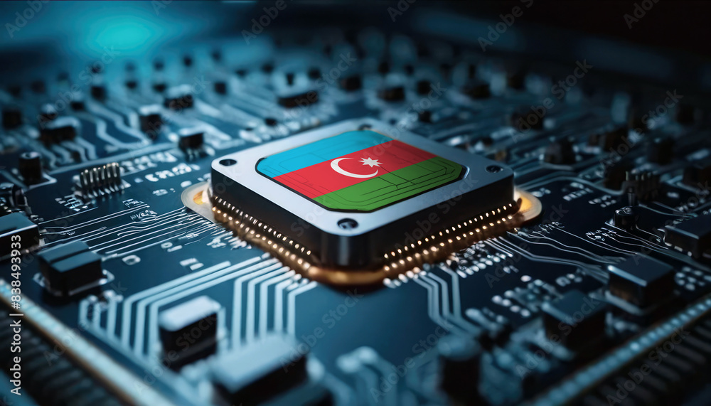A close-up of a computer chip featuring the Azerbaijan flag, highlighting Azerbaijan advancements in technology A close-up of a computer chip featuring the Azerbaijan flag, highlighting Azerbaijan advancements in technology