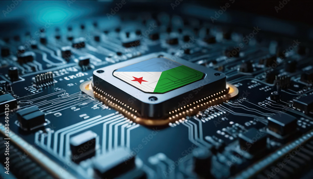A close-up of a computer chip featuring the Djibouti flag, highlighting Djibouti advancements in technology A close-up of a computer chip featuring the Djibouti flag, highlighting Djibouti advancements in technology