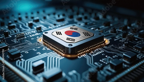 Wallpaper Mural A close-up of a computer chip featuring the Republic of Korea flag, highlighting Republic of Korea advancements in technology Torontodigital.ca