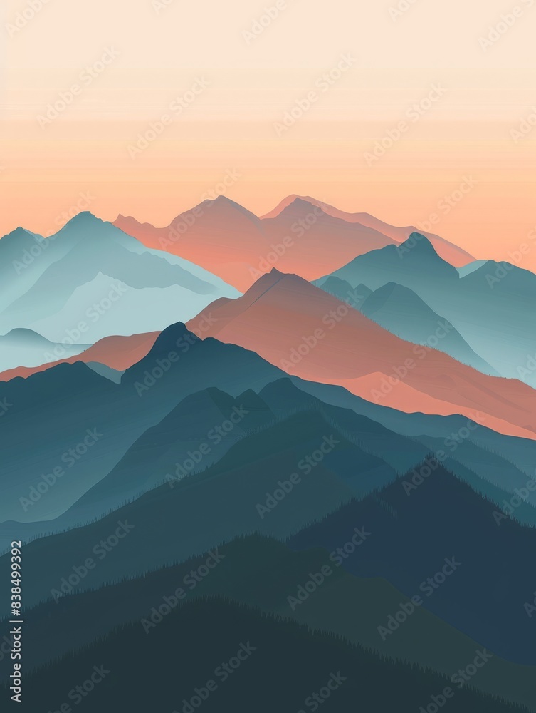 Mountains Minimalistic flat design landscape vector art illustration generative ai hyper realistic 