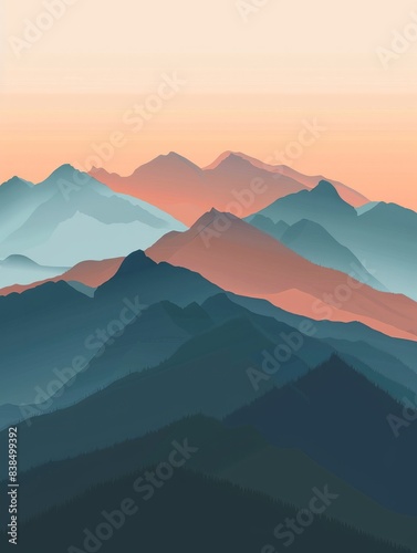 Mountains Minimalistic flat design landscape vector art illustration generative ai hyper realistic 