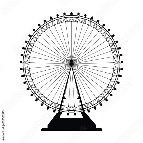 London eye or Ferris wheel silhouette icon, isolated vector illustration on white background. London architecture, landmark, place of tourism for travellers. City of london, westminster, famous london