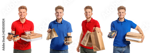 Set of male couriers on whi...