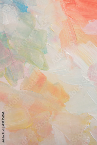 Art hand drawn watercolor and acrylic smear blot canvas painting stucco wall. Abstract texture beige, pink pastel color stain brushstroke relief texture background.