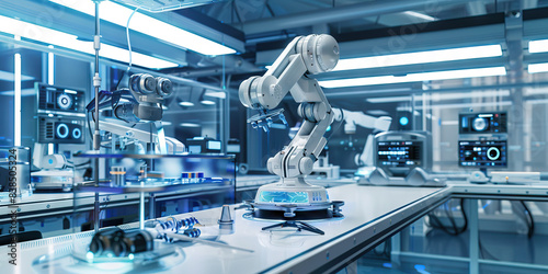 Synthetic Serendipity: A robotics lab, filled with futuristic machines and tools.