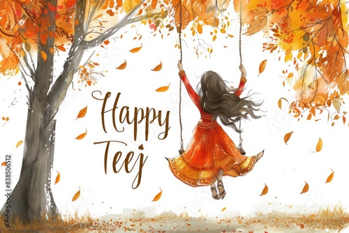 Teej festivity: happy teej - marking the occasion of Teej with joyous festivities where friends and family come together to celebrate love, happiness and blessings. photo