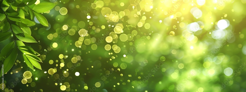 Fototapeta premium Spring / summer Nature Concept Banner Design with Light Green Blurred Background and Bokeh Effect