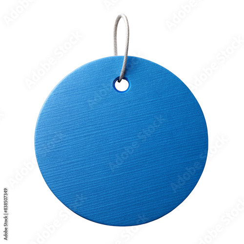 Round Blue Tag with String, High-Quality Realistic Render, cut out isolated PNG transparent