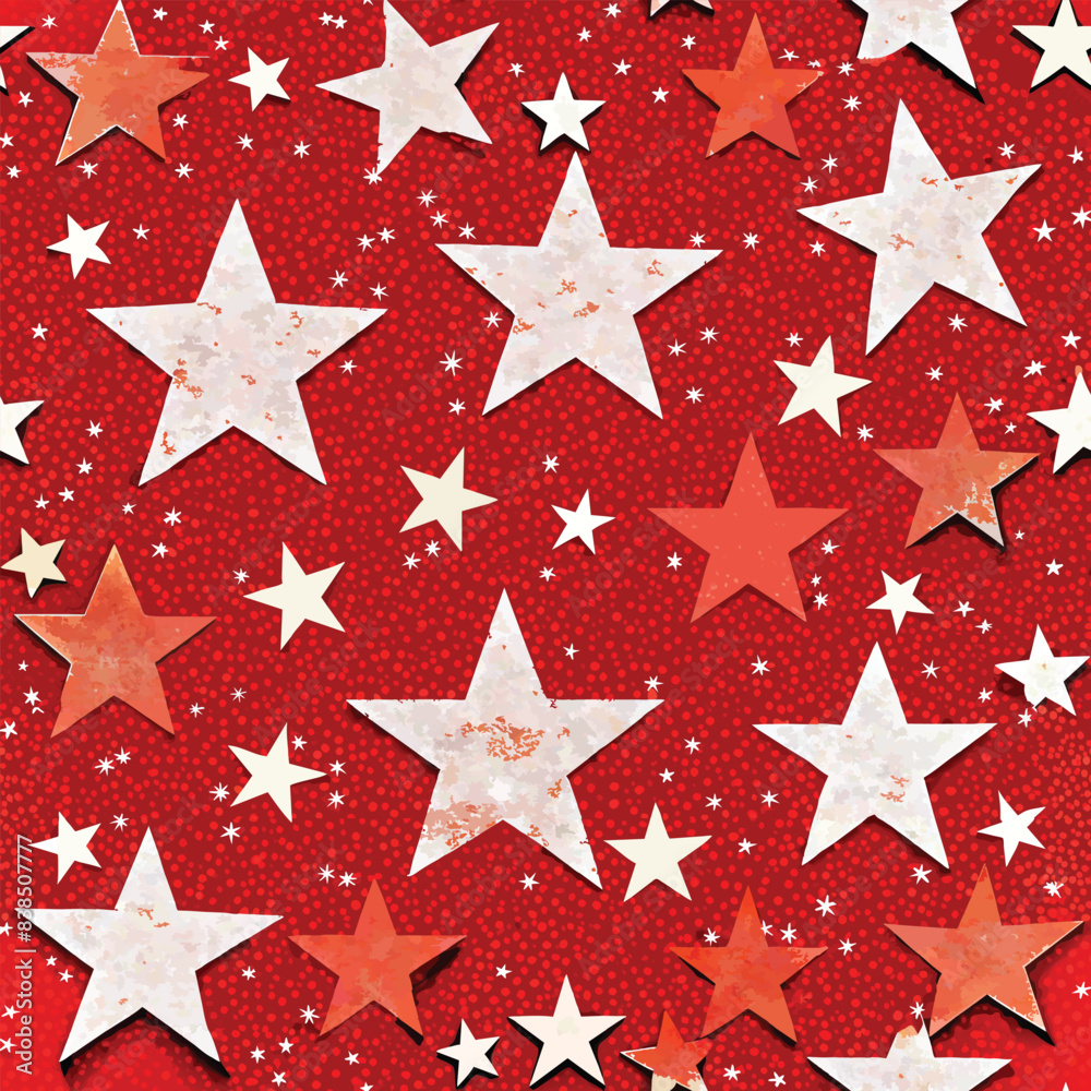 Rustic Red and White Stars Pattern with Distressed Texture - Seamless Vector Background Rustic Red and White Stars Pattern with Distressed Texture - Seamless Vector Background
