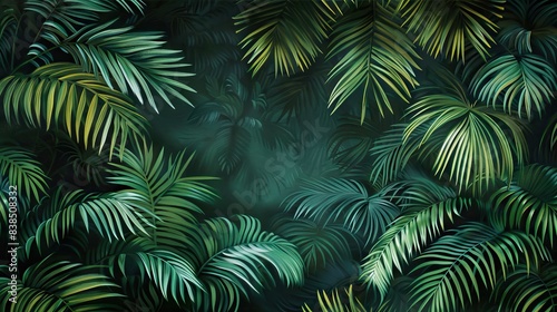 Beautiful nature background of vertical garden with tropical green leaf. Mural wallpaper. AI generated illustration
