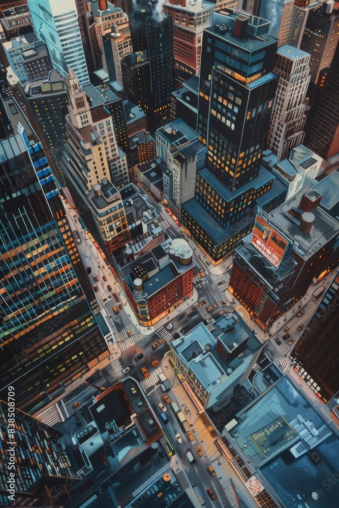Obraz premium aerial view of new york city at dusk