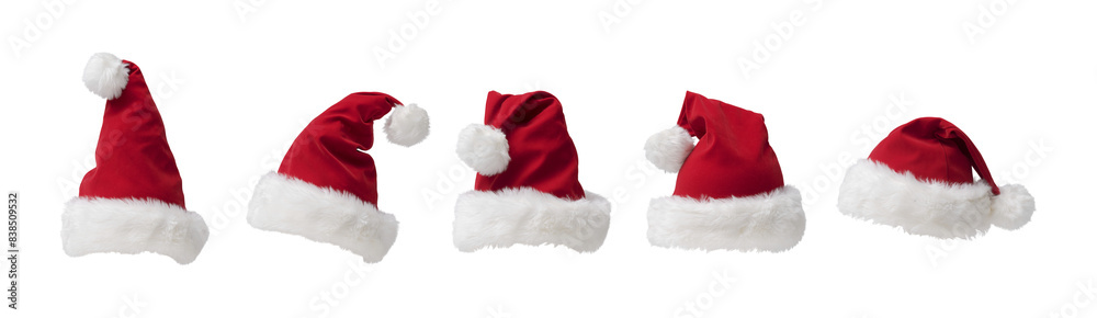 Collection of Christmas Santa's hats on white background Collection of Christmas Santa's hats on white background