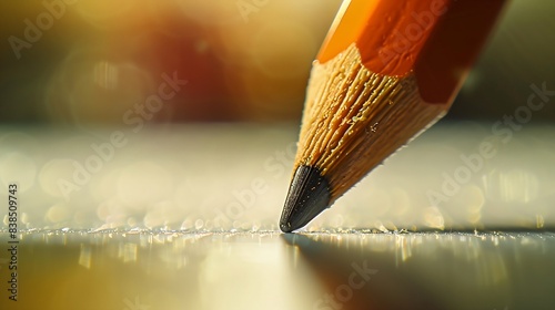 Detailed macro image of a pencil nib making contact with paper photo