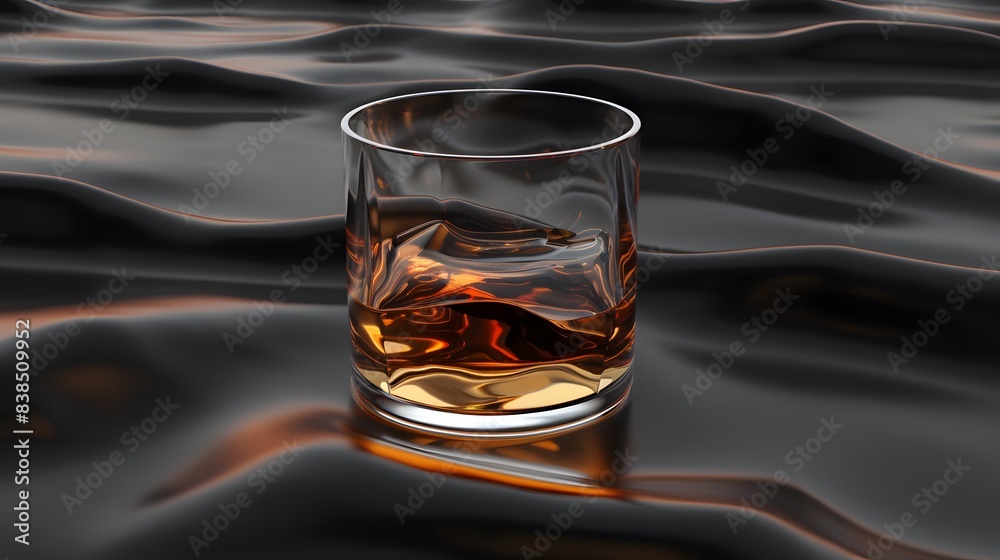 Glass of whiskey with ice on a silky fabric background Glass of whiskey with ice on a silky fabric background