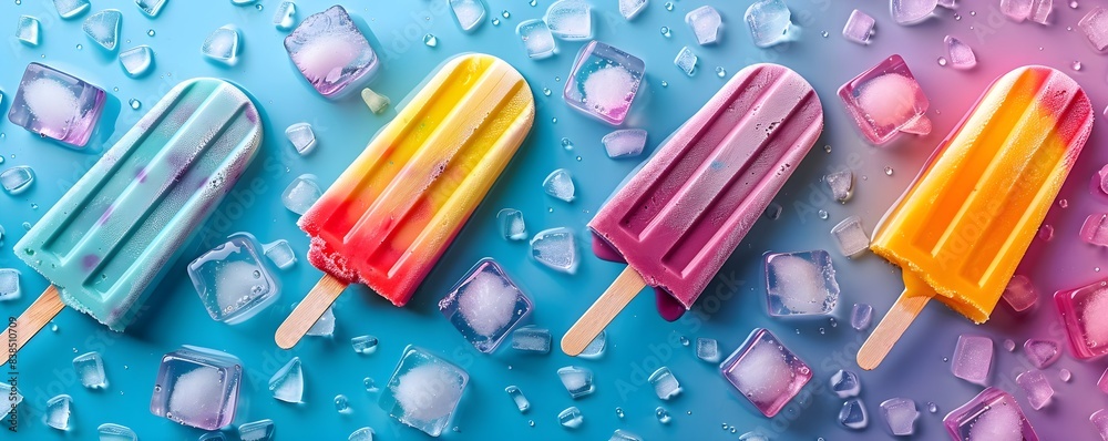 A vibrant overhead shot of a colorful summer popsicle party A vibrant overhead shot of a colorful summer popsicle party