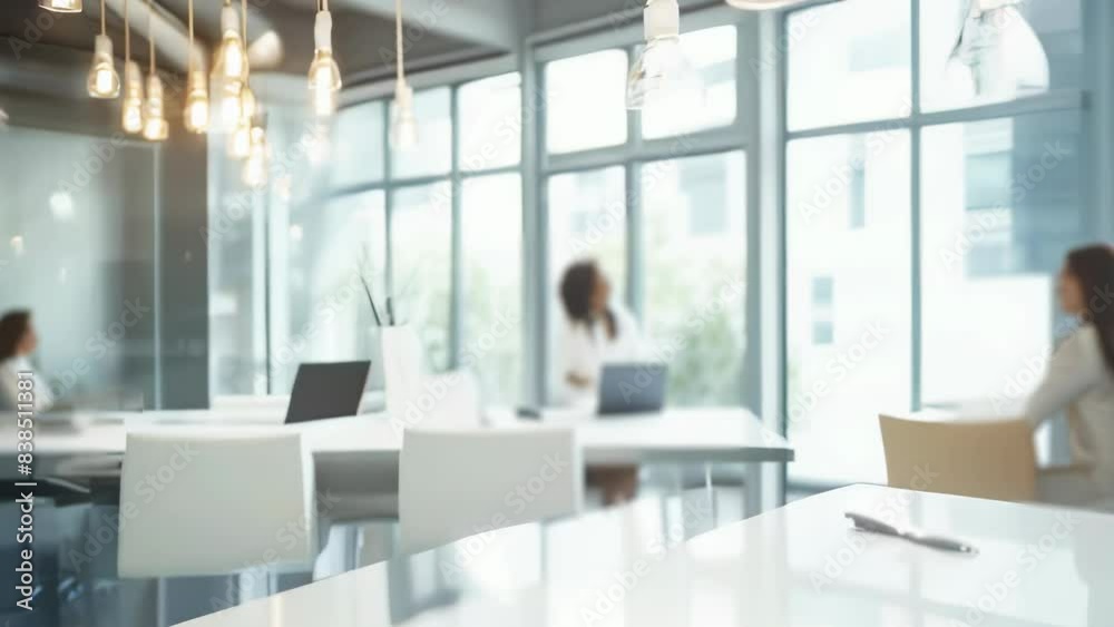 Blurred Silhouettes of People Working in Innovative Office. Blurred View of Modern Office. Business Video Blurred Silhouettes of People Working in Innovative Office. Blurred View of Modern Office. Business Video