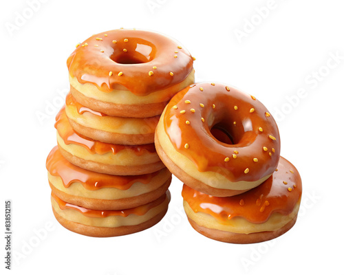 Delicious Pile of Glazed Donuts Isolated on Transparent Background photo